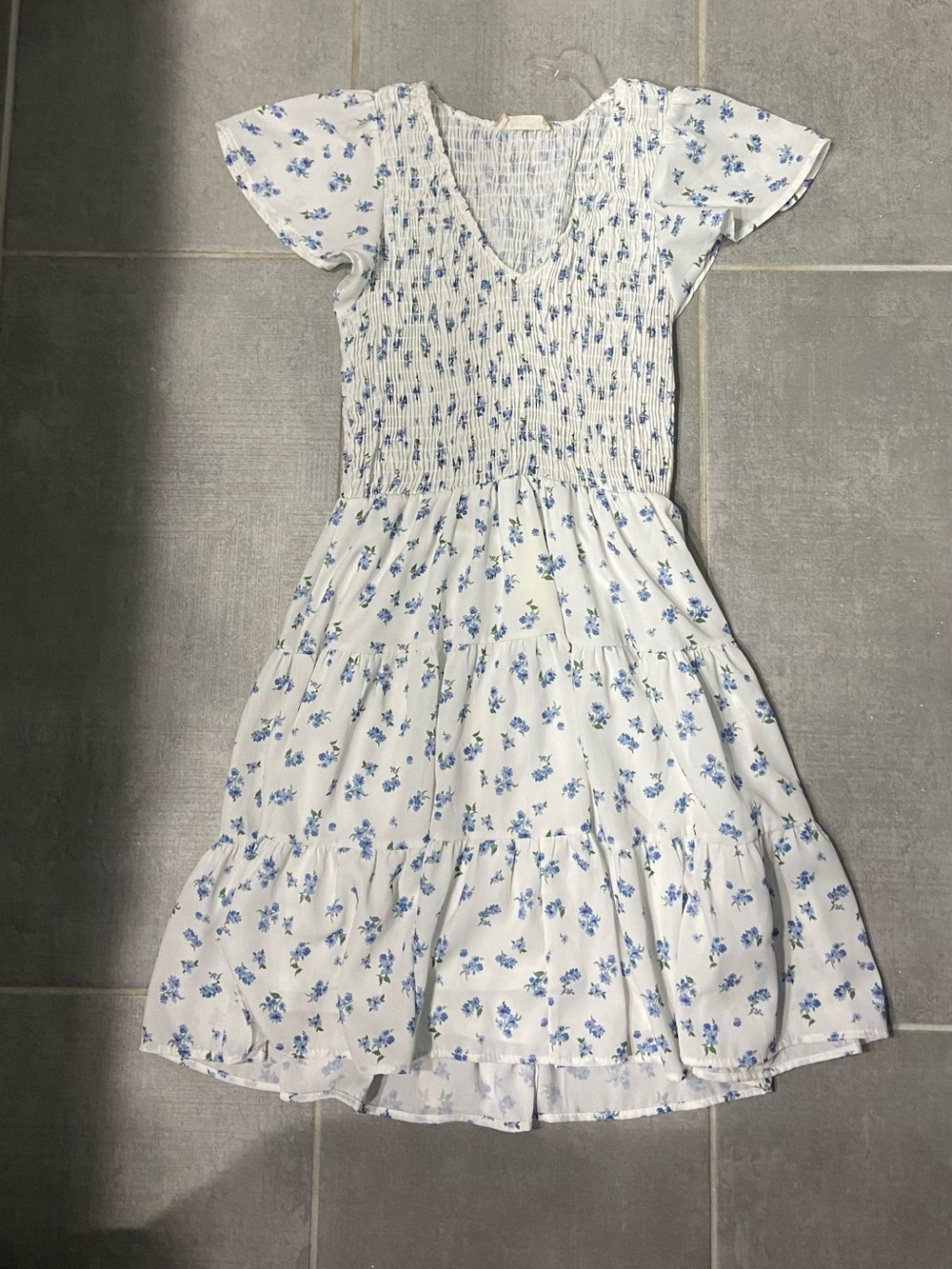 Altar'd State White Dress with Blue Floral Detail